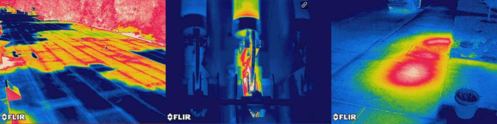Thermal Leak detection imaging showing various leaks being detected